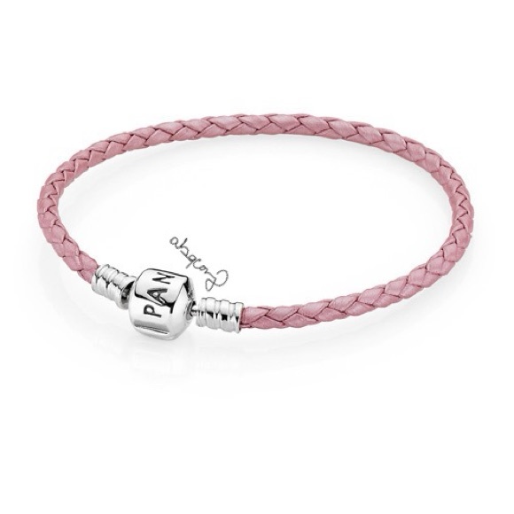 EUC Pandora 590705CMP-S Single Shimmering Pink Woven Leather Clasp Bracelet - Picture 1 of 15